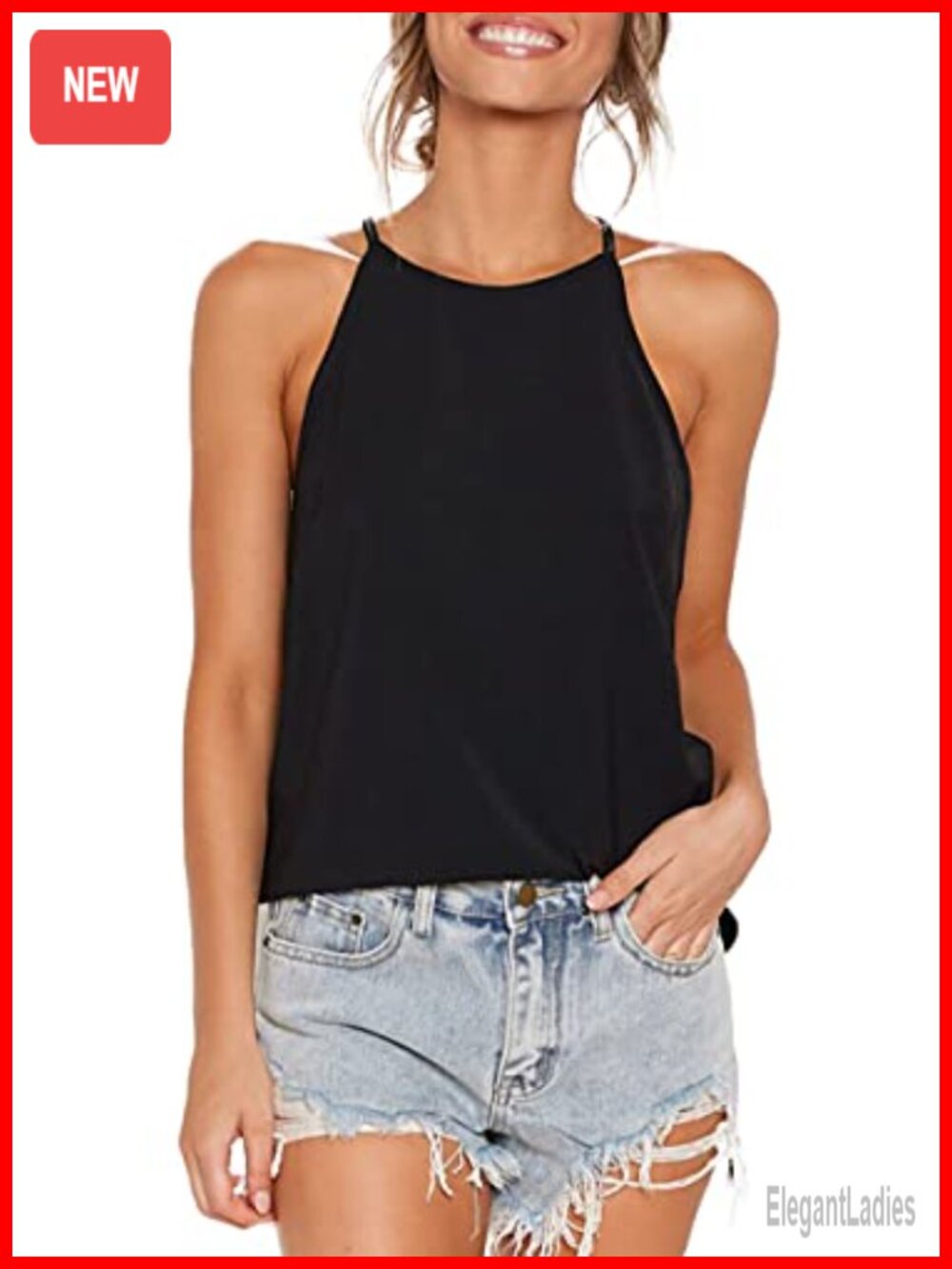 LouKeith Womens Sleeveless Halter Tank Top Cotton Spandex Casual Summer Blouse